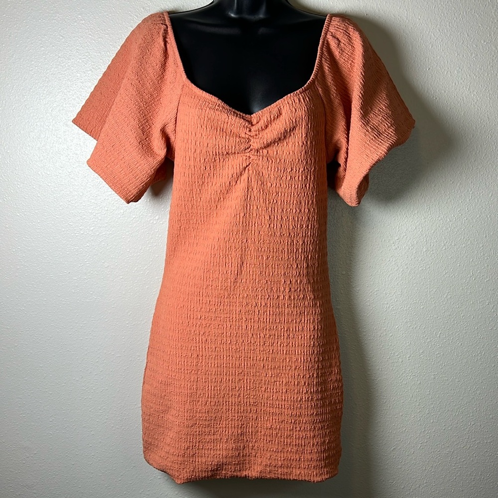 O'NEILL Teagan Smocked Mini Dress Puff Sleeve Sweetheart Neck Stretchy BodyCon S - Picture 7 of 17